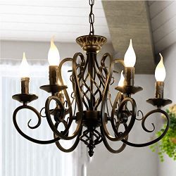 Ganeed Rustic French Country Chandelier,6 Lights Farmhouse Candle Iron Chandeliers,Vintage Metal ...