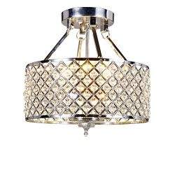 New Galaxy 4-light Chrome Finish Round Metal Shade Crystal Chandelier Semi-Flush Mount Ceiling F ...