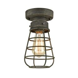 Rustic Ceiling Lights Metal Caged Mini Close to Ceiling Lamp with Unique Rust Finish