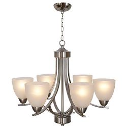 VINLUZ 6 Lights Contemporary Chandeliers Brushed Nickel Modern Pendant Light Fixtures Hanging In ...