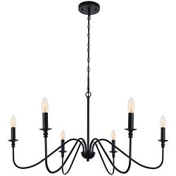 Lampundit 6-Light Chandelier in Matte Black, Classic Candle Ceiling Hanging Pendant Light Fixtur ...