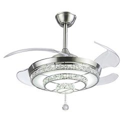Efperfect 42″ Crystal Ceiling Fan with Light 4 Retractable Blades Chrome Modern LED Chande ...