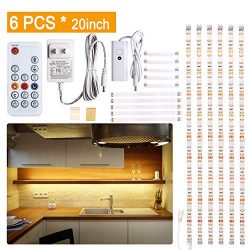 Under Cabinet LED Lighting kit, 6 PCS LED Strip Lights with Remote Control Dimmer and Adapter, D ...